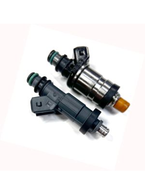 Set of 8 - EV6-style fuel injectors - See listing for details.
(The OEM-style Keihin fuel injector shown for fit comparison only.)